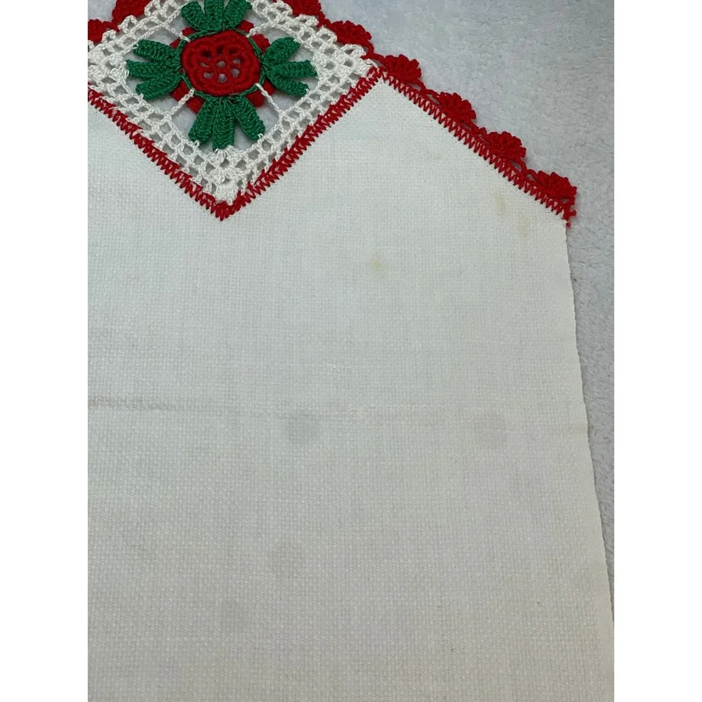 Handmade Crochet Kitchen Set Red Rose Floral Table Runner Potholders 4pc Vintage